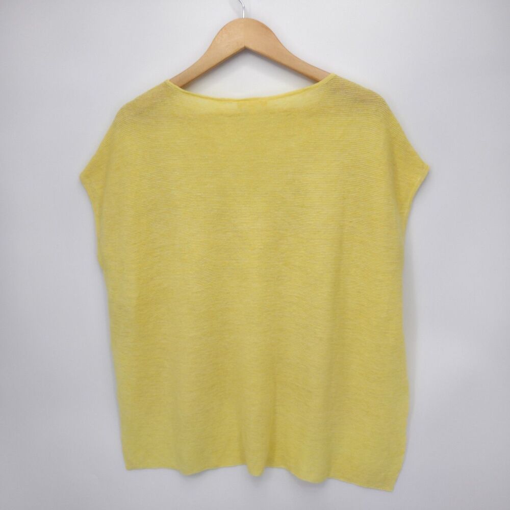 Eileen Fisher Tunic Top Yarrow Yellow Bateau Neck Hi-Lo Linen Melange Size XS - Picture 3 of 5